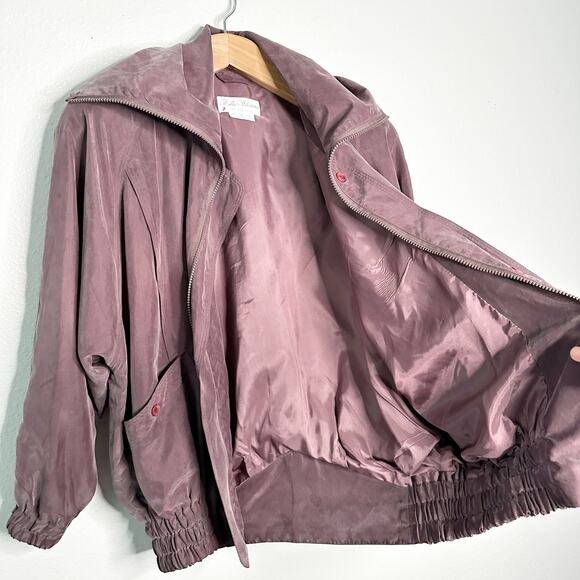 Vintage‎ Balla Valentina 100% Silk Dusty Purple Bomber Jacket women’s size M/L - Picture 7 of 12